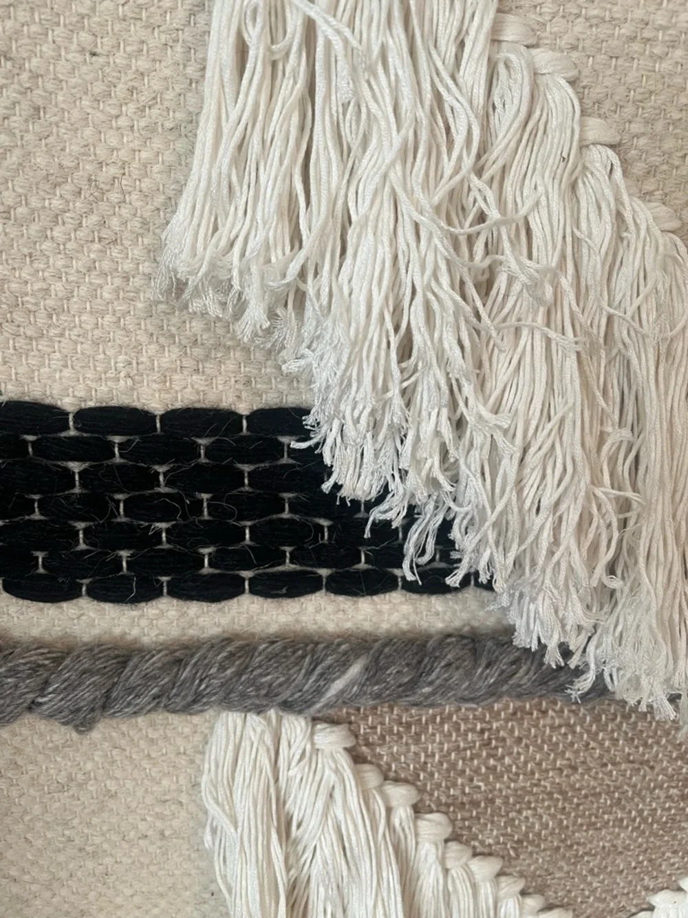 Handwoven Cream and Black Wall Hanging Tapestry - Brand wool wall hanging art - Picture 2 of 10